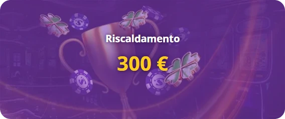 Banner con la scritta 'Riscaldamento 300 €' su sfondo viola con effetti luminosi